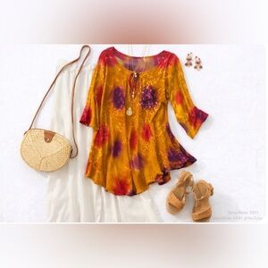 ✨ Boho Tie-Dye Tunic Top – Free Size (Fits L–XL) ✨